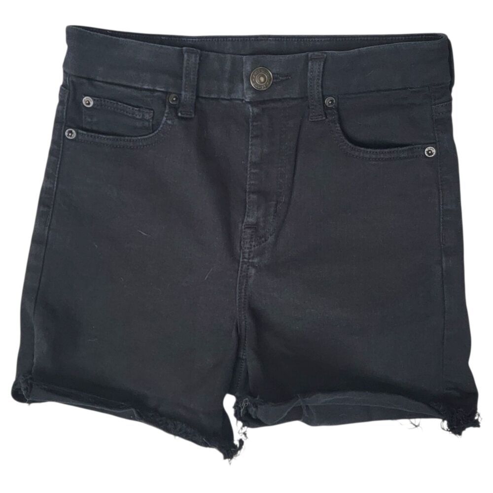 American Eagle Black Denim Curvy High Rise Shortie Raw Hem Shorts Women’s 4